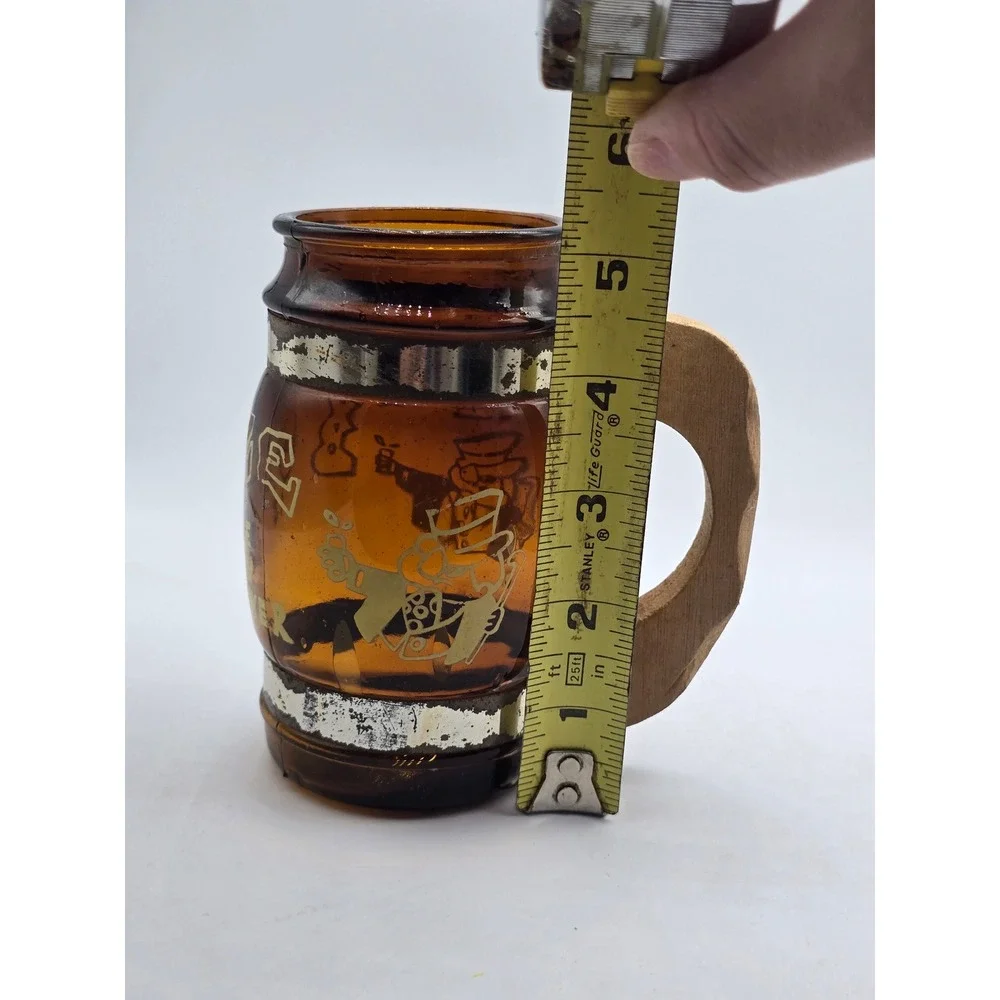 Vintage 70s Siesta Ware Amber Glass Barrel Mug Booze Is The Only Answer Woo